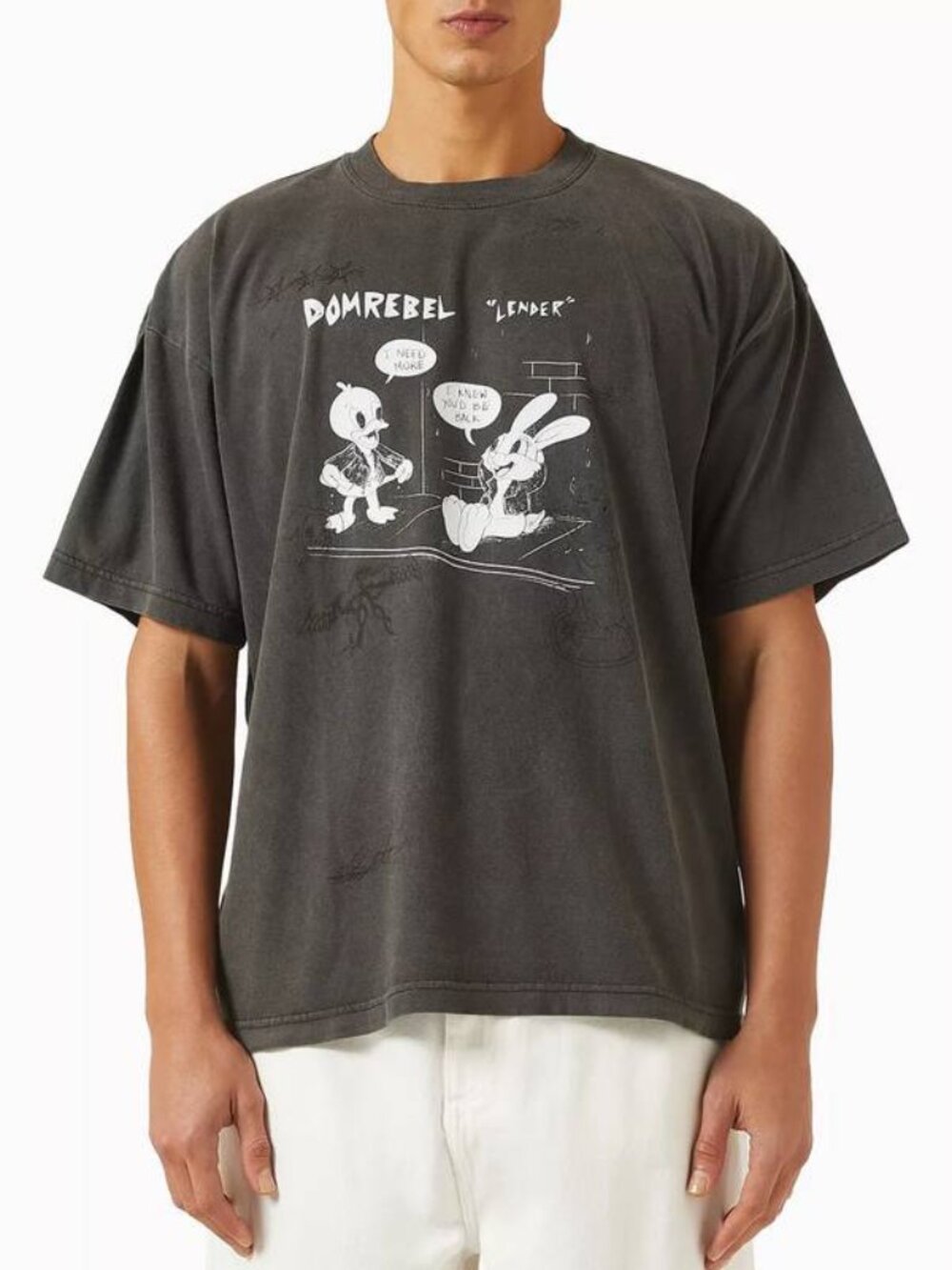 NEW DOMREBEL Men’s Lender Graphic Cotton T-Shirt Faded Black